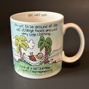 Russ Berrie &Co. Get Well Soon Mug Cup Cartoon #8427 Beach/Hammock/PalmTrees VTG